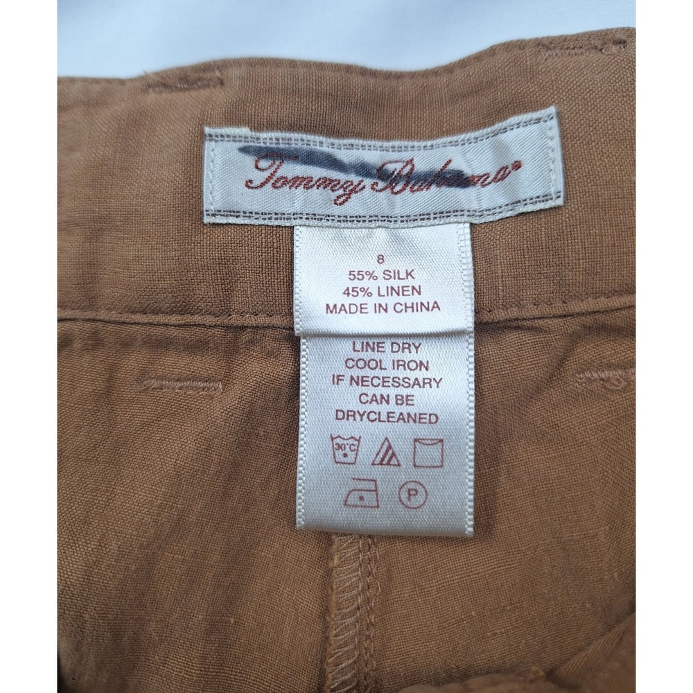 Tommy Bahama Silk Linen Cargo Pants Womens 8 Tan Brown Wide Leg Utility Trousers - Picture 4 of 9
